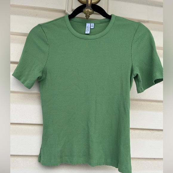 Atelier & Other Stories green ribbed short-sleeved top, crew neck, size S - Picture 1 of 5